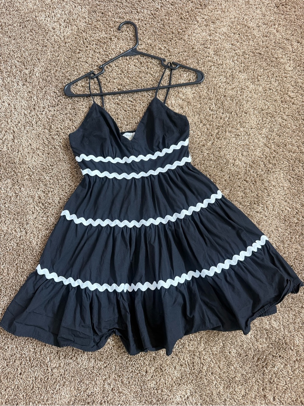 Vici Black Mini Dress with White Ric Rac Stripes